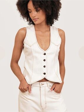 Ajaie Alaie Undyed Vest Cream M Sleeveless Denim Cotton Front Button Up Top